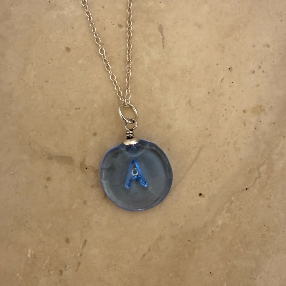 Blue Initial Pendant Necklace A